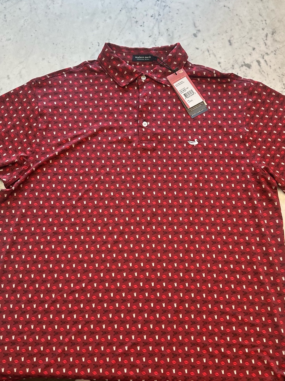 Southern Marsh Men's Burgundy Red Patterned Polo